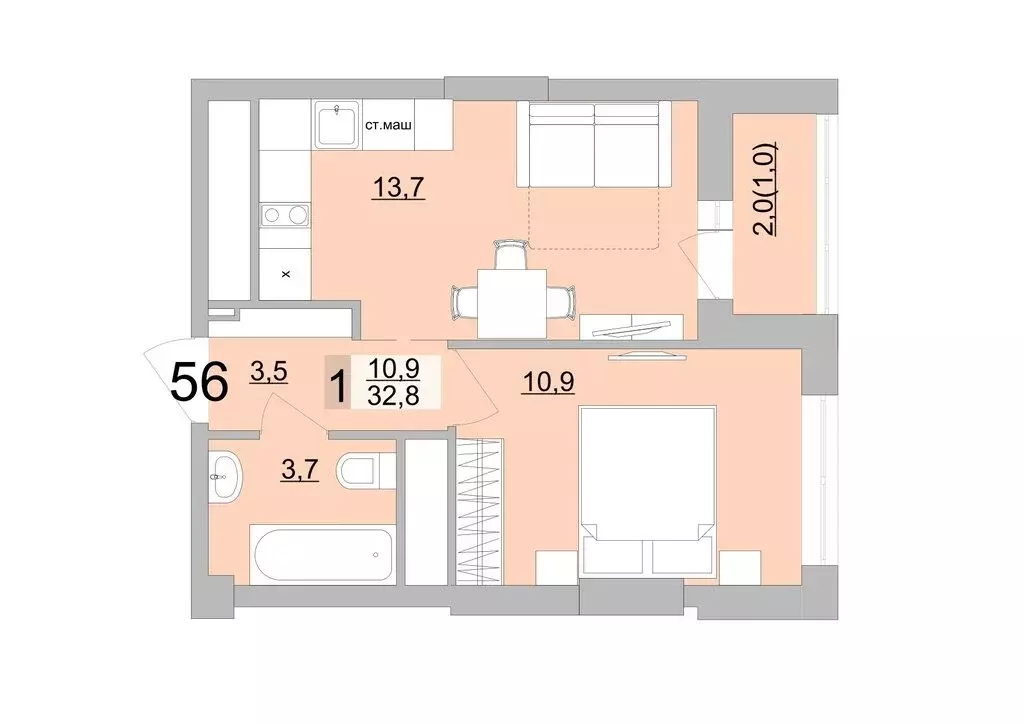 1-комнатная квартира: Екатеринбург, Черкасская улица, 5к3 (32.8 м) - Фото 0