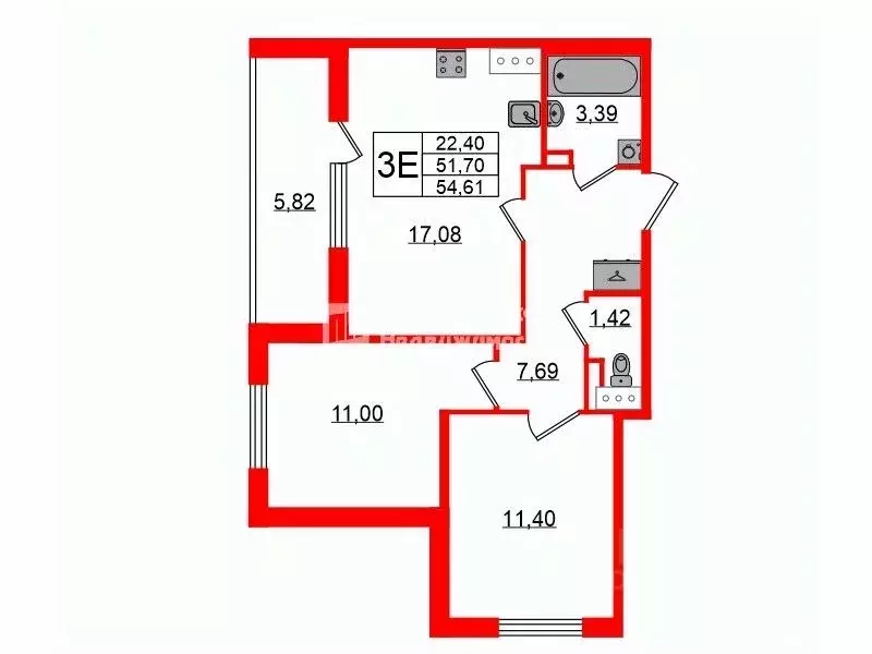 2-к кв. Санкт-Петербург просп. Буденного, 19к1 (51.7 м) - Фото 1