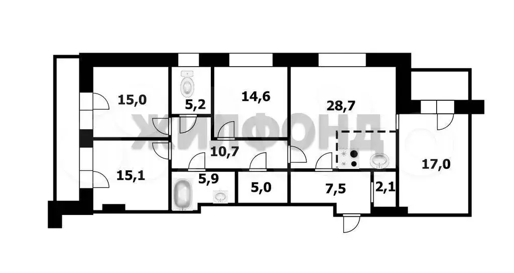 5-к. квартира, 126,8 м, 5/15 эт. - Фото 0