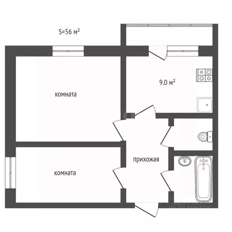 2-к кв. Тюменская область, Тобольск 15-й мкр, 39 (53.0 м) - Фото 2