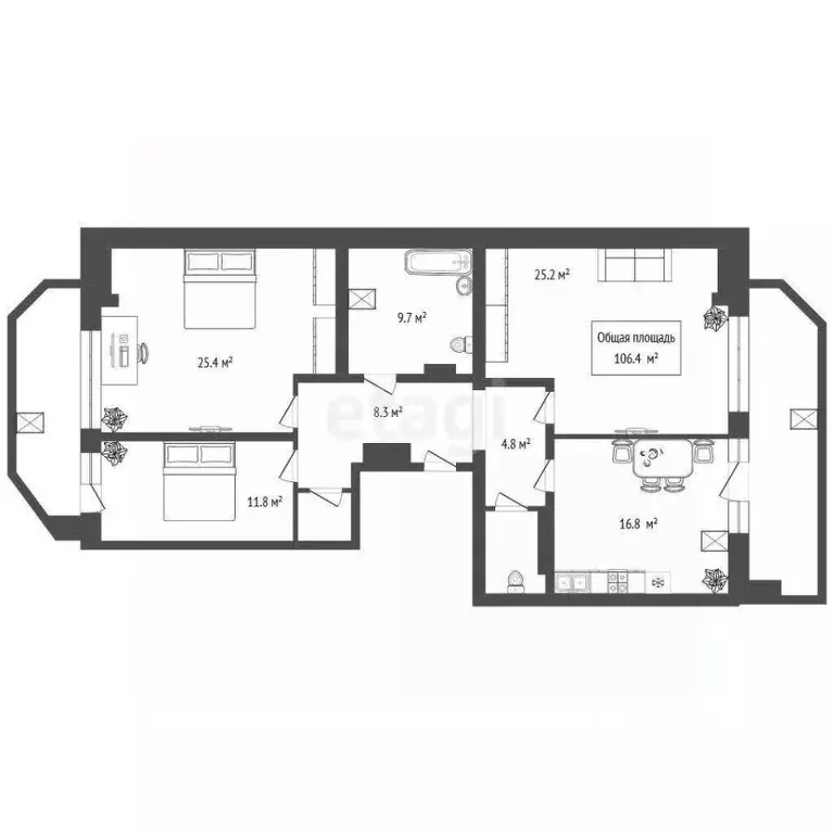3-к кв. Новосибирская область, Новосибирск ул. Галущака, 11 (106.4 м) - Фото 2