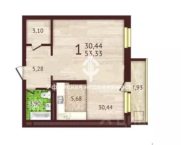 1-к кв. Башкортостан, Уфа ул. Бориса Домашникова, 22 (48.9 м) - Фото 1