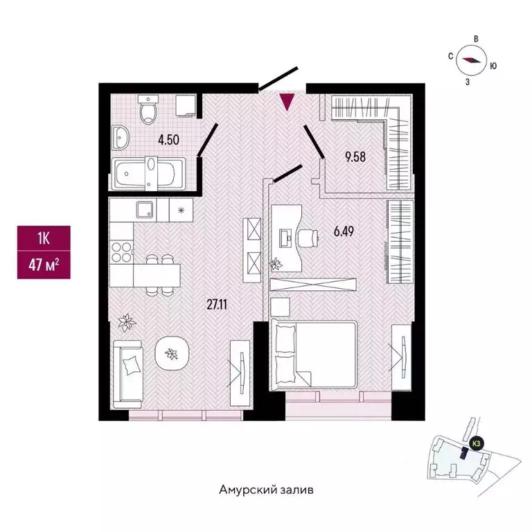 1-к кв. Приморский край, Владивосток просп. 100-летия Владивостока, ... - Фото 2