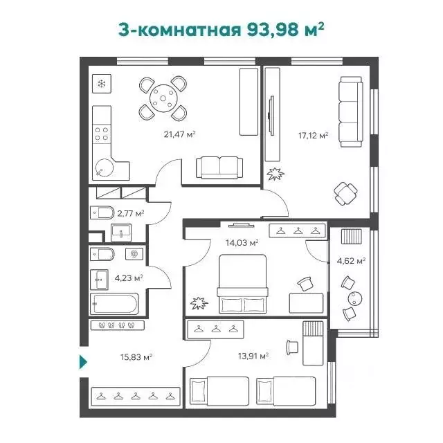 3-к кв. Нижегородская область, Нижний Новгород Анкудиновское ш. (93.98 ... - Фото 0