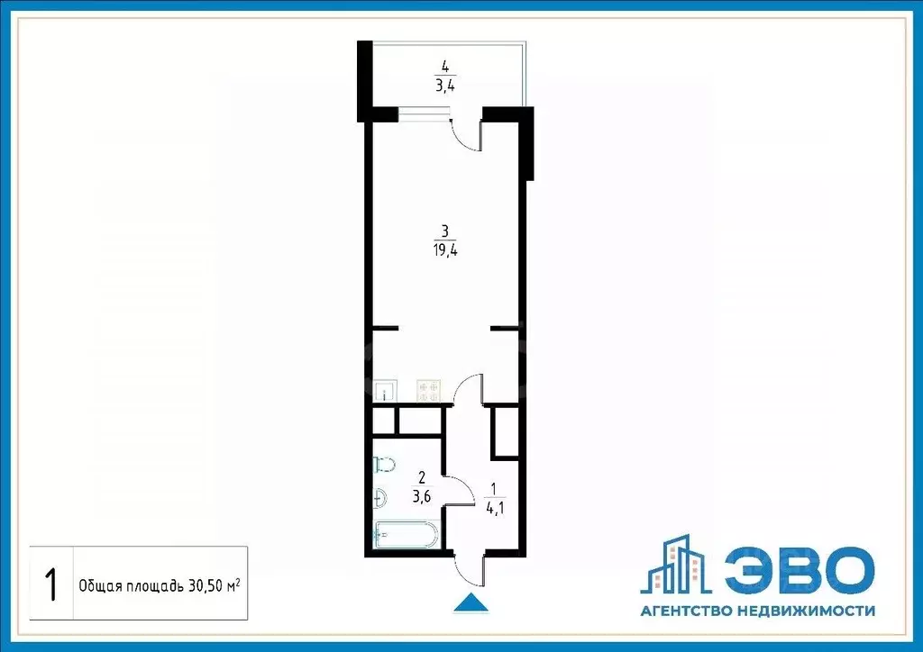 Студия Санкт-Петербург Дунайский просп., 7к7 (27.1 м) - Фото 2