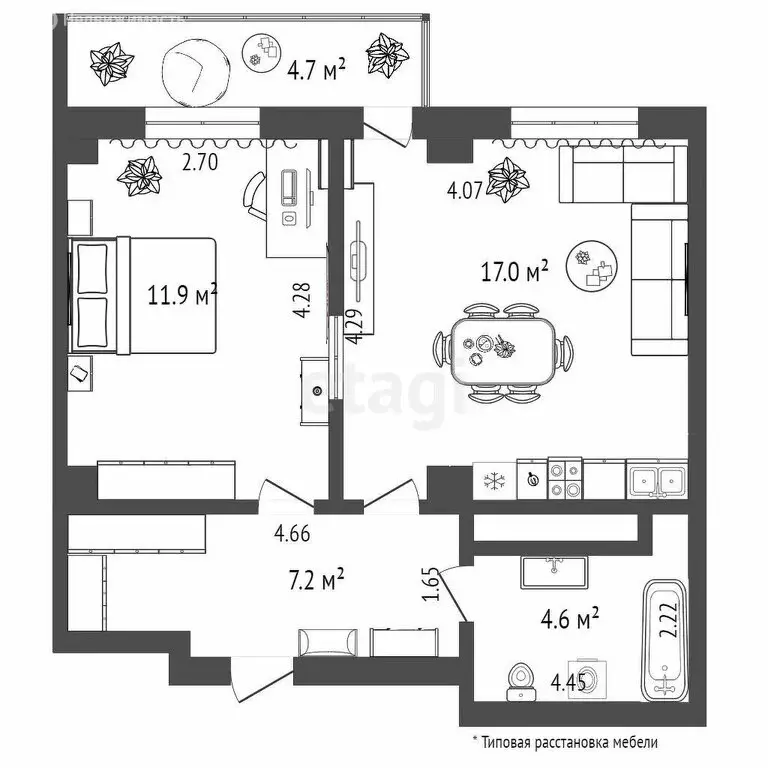 1-комнатная квартира: Патрушева, улица Фёдора Достоевского, 26 (41 м) - Фото 2