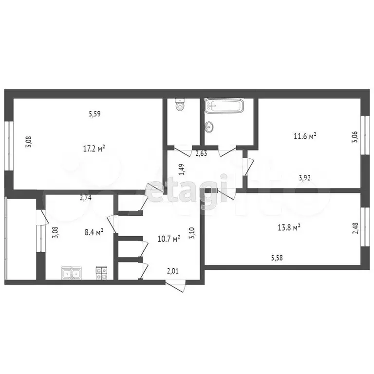 3-к. квартира, 67 м, 5/5 эт. - Фото 0