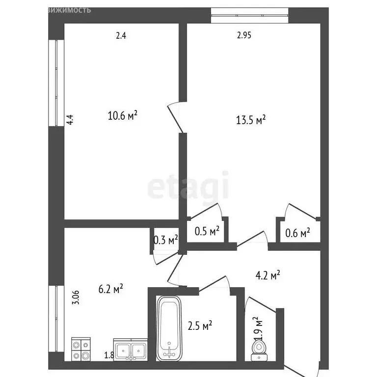 2-комнатная квартира: село Осиновка, улица Овчинникова, 3 (39.4 м) - Фото 1