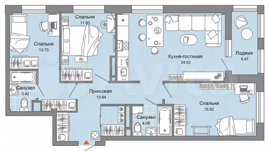 4-к. квартира, 90 м, 3/8 эт. - Фото 0