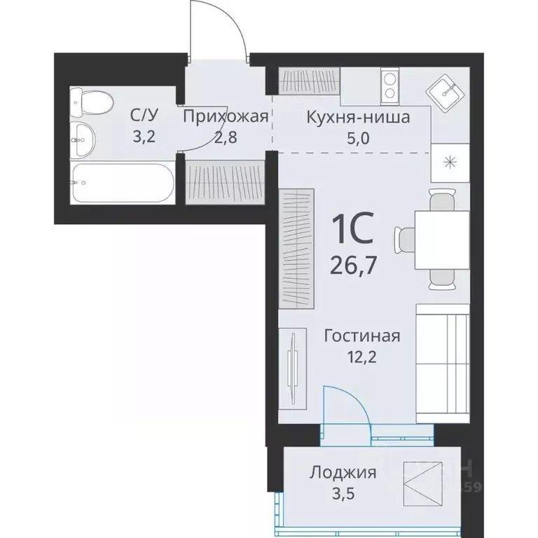 1-к кв. Новосибирская область, Обь  (24.9 м) - Фото 0