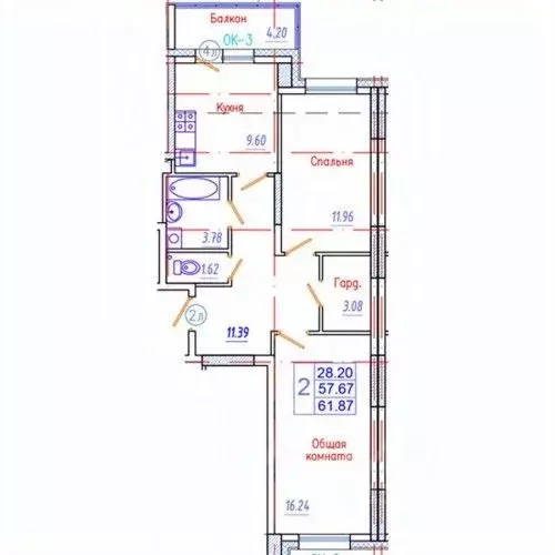 2-к кв. Саха (Якутия), Якутск Приипподромный кв-л,  (61.87 м) - Фото 0