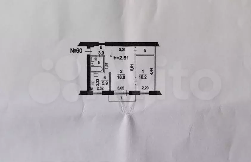 2-к. квартира, 44,3 м, 5/5 эт. - Фото 0