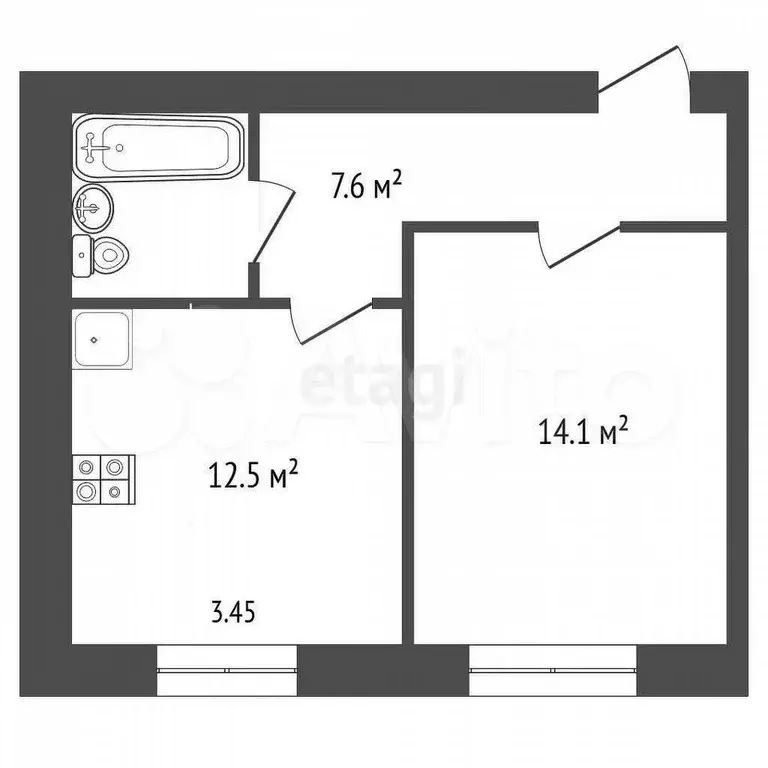 1-к. квартира, 37,1 м, 1/4 эт. - Фото 0