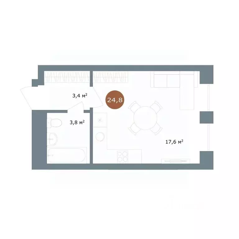 Студия Новосибирская область, Новосибирск ул. Костычева, 19/1 (24.8 м) - Фото 0