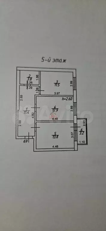 2-к. квартира, 53,4 м, 5/5 эт. - Фото 0
