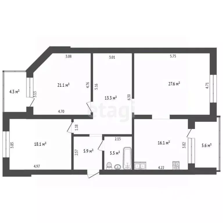 3-к кв. Тюменская область, Тюмень Комсомольская ул., 8 (115.5 м) - Фото 1