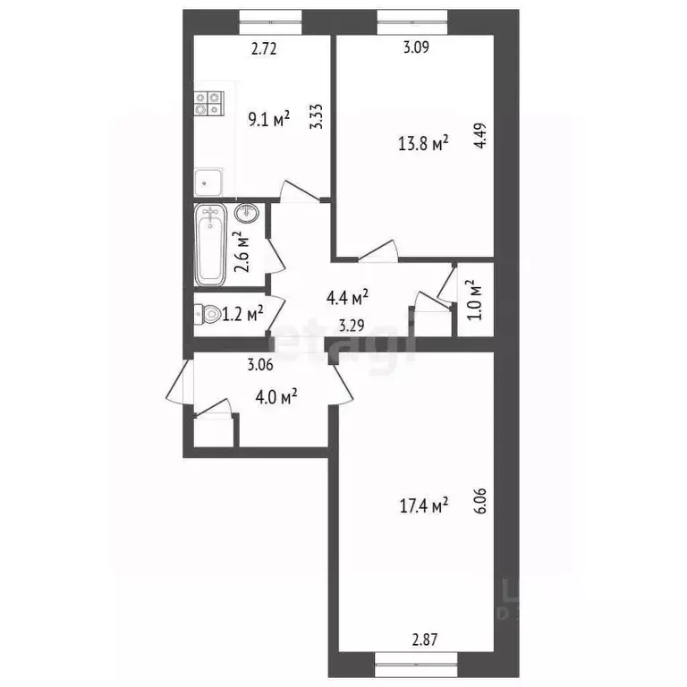 2-к кв. Ямало-Ненецкий АО, Новый Уренгой Сибирская ул., 21А (53.3 м) - Фото 2