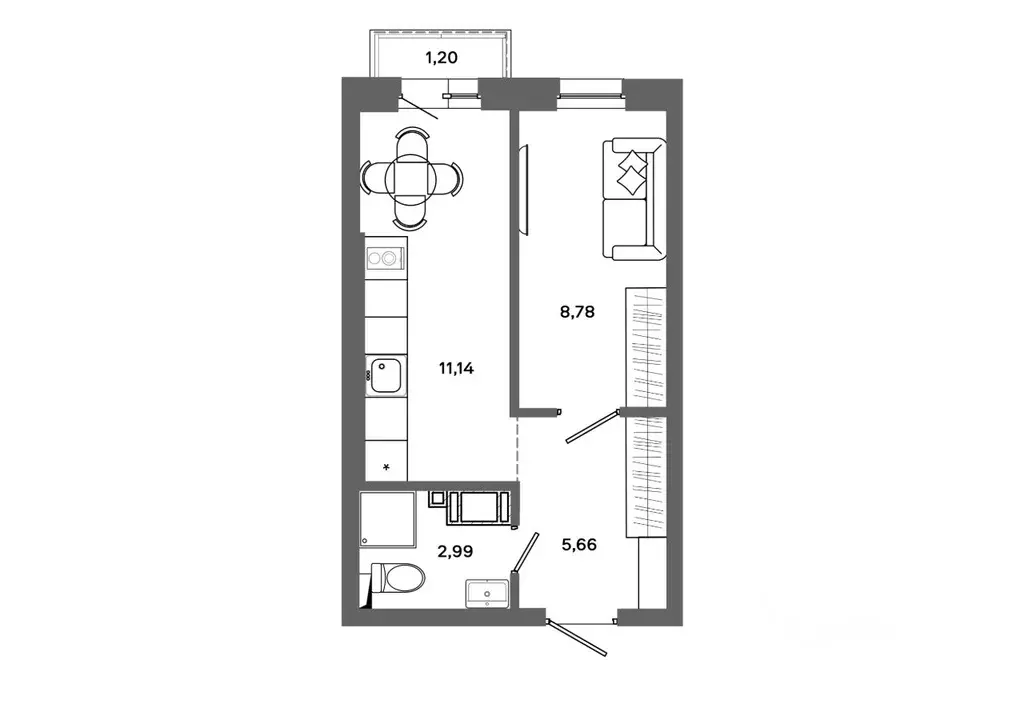 1-к кв. Ханты-Мансийский АО, Сургут 30А мкр,  (28.93 м) - Фото 0
