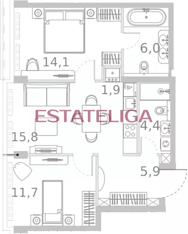 3-к кв. Москва Кутузовский проезд, 16А/1 (59.8 м) - Фото 1