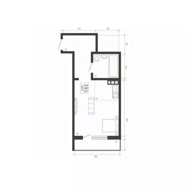 1-к кв. Иркутская область, Иркутск Сарафановская ул. (34.7 м) - Фото 1