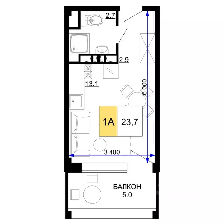 1-к кв. Краснодарский край, Анапа проезд Сосновый (23.7 м) - Фото 1