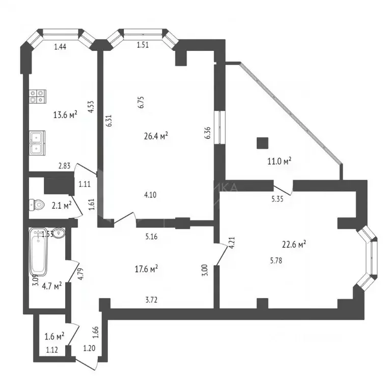 2-к кв. Тюменская область, Тюмень ул. Самарцева, 8 (86.2 м) - Фото 1