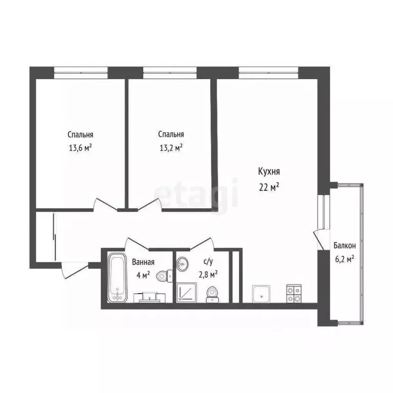 2-к кв. Тюменская область, Тюмень ул. Фармана Салманова, 16 (64.1 м) - Фото 1