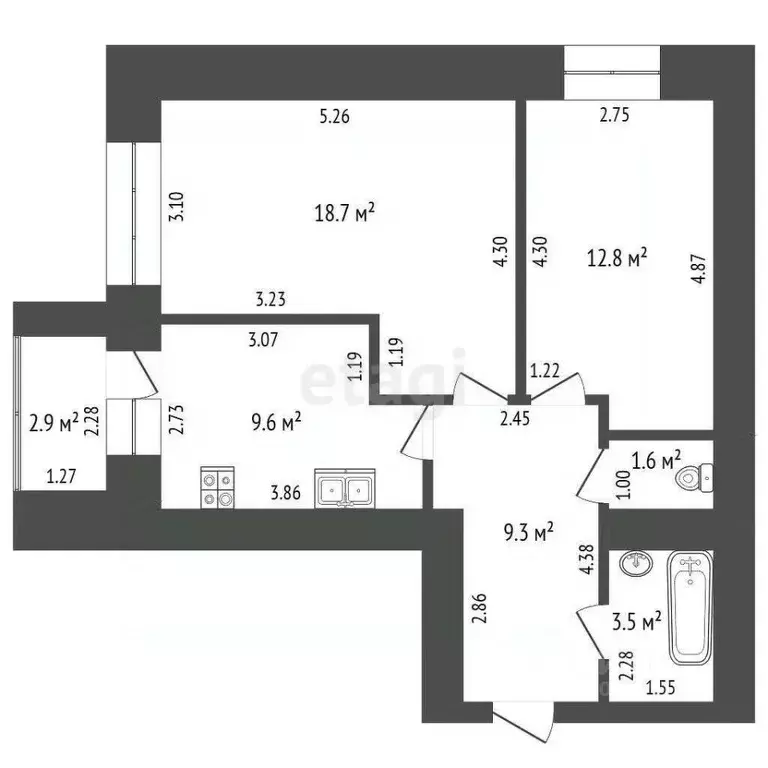 2-к кв. Башкортостан, Стерлитамак ул. Артема, 118 (55.5 м) - Фото 2