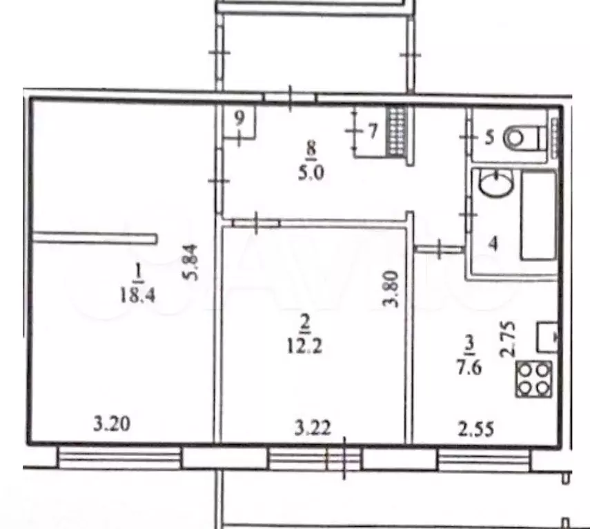 2-к. квартира, 49,8 м, 9/9 эт. - Фото 0