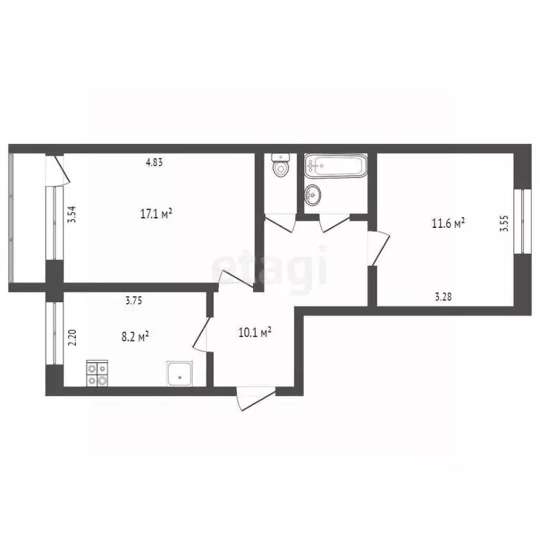 2-к кв. Воронежская область, Борисоглебск Северный мкр, 27А (50.8 м) - Фото 2