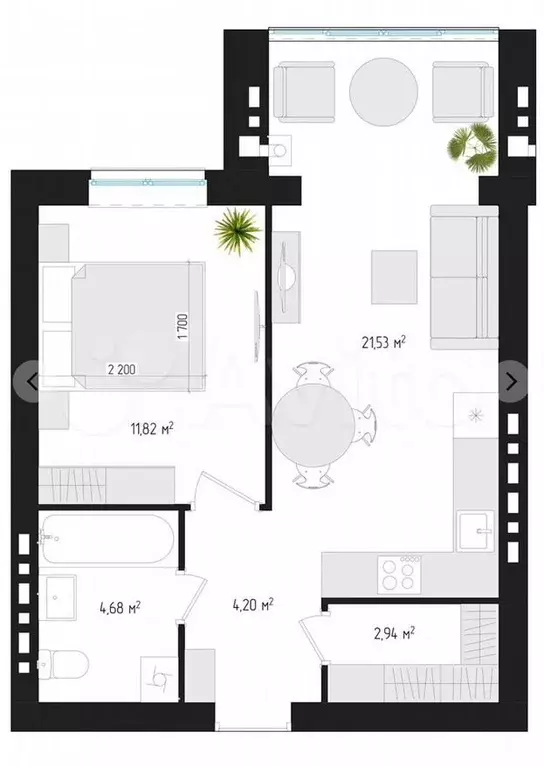 1-к. квартира, 44,4 м, 2/4 эт. - Фото 1