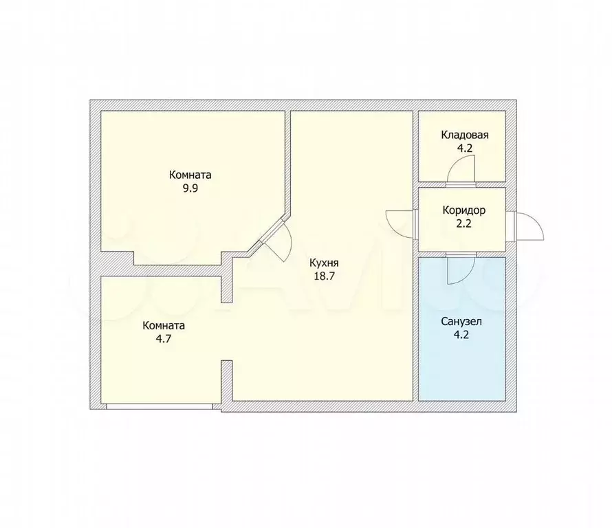 1-к. квартира, 43,9 м, 4/8 эт. - Фото 0