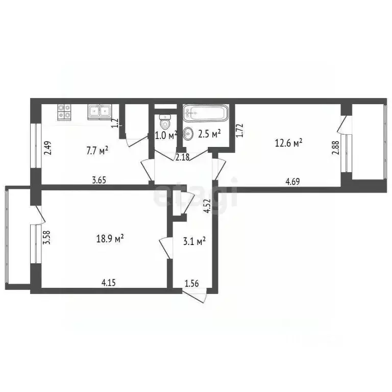 2-к кв. Архангельская область, Котлас просп. Мира, 21А (47.1 м) - Фото 2