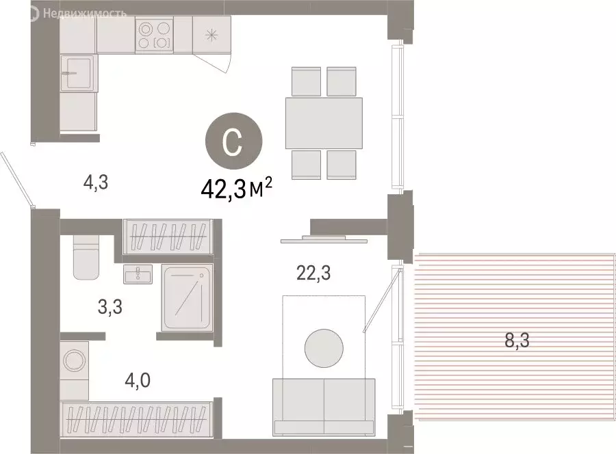 Квартира-студия: Новосибирск, Большевистская улица, с49 (42.28 м) - Фото 1