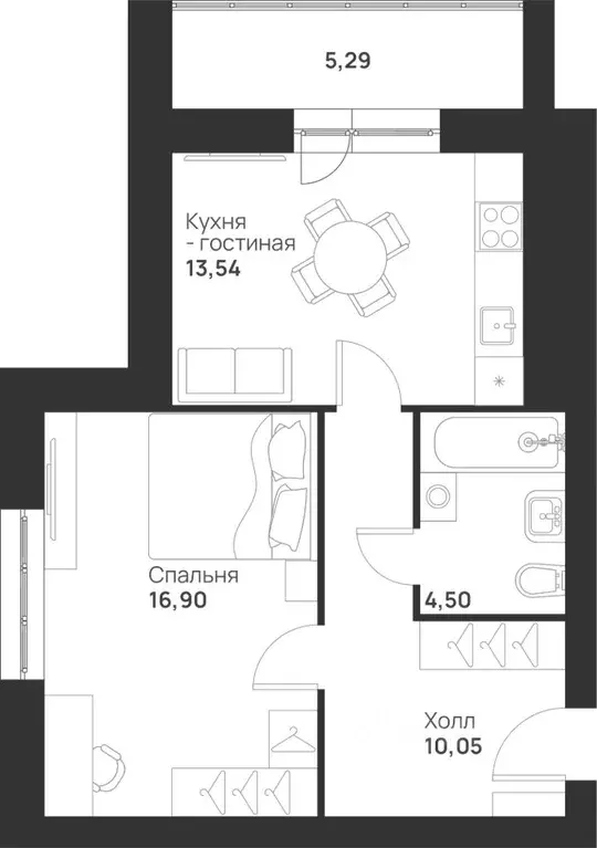 1-к кв. Тульская область, Тула ул. Героев России, 4 (50.28 м) - Фото 1