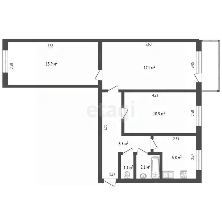 3-к кв. Саха (Якутия), Якутск ул. Дзержинского, 25/1 (58.8 м) - Фото 2