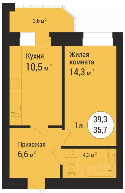 1-к кв. Тамбовская область, Тамбов ул. Имени С.И. Савостьянова, 14В ... - Фото 1