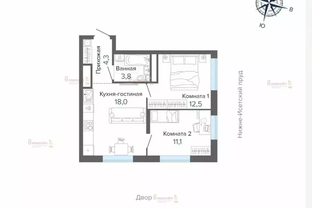 2-комнатная квартира: Екатеринбург, улица Щербакова, 148 (49.7 м) - Фото 1