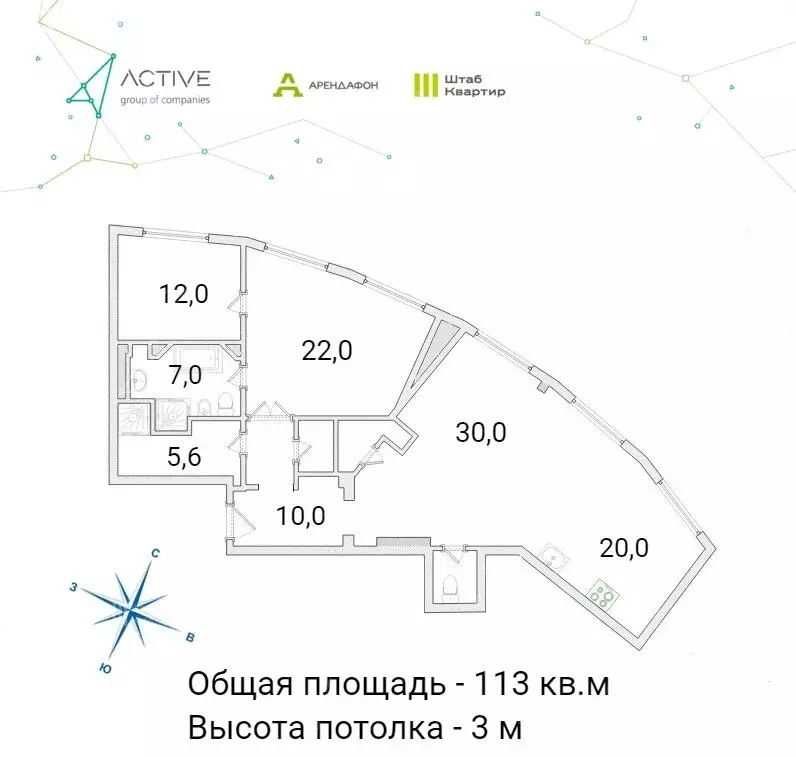 2-комнатная квартира: Санкт-Петербург, Пионерская улица, 50 (113 м) - Фото 0