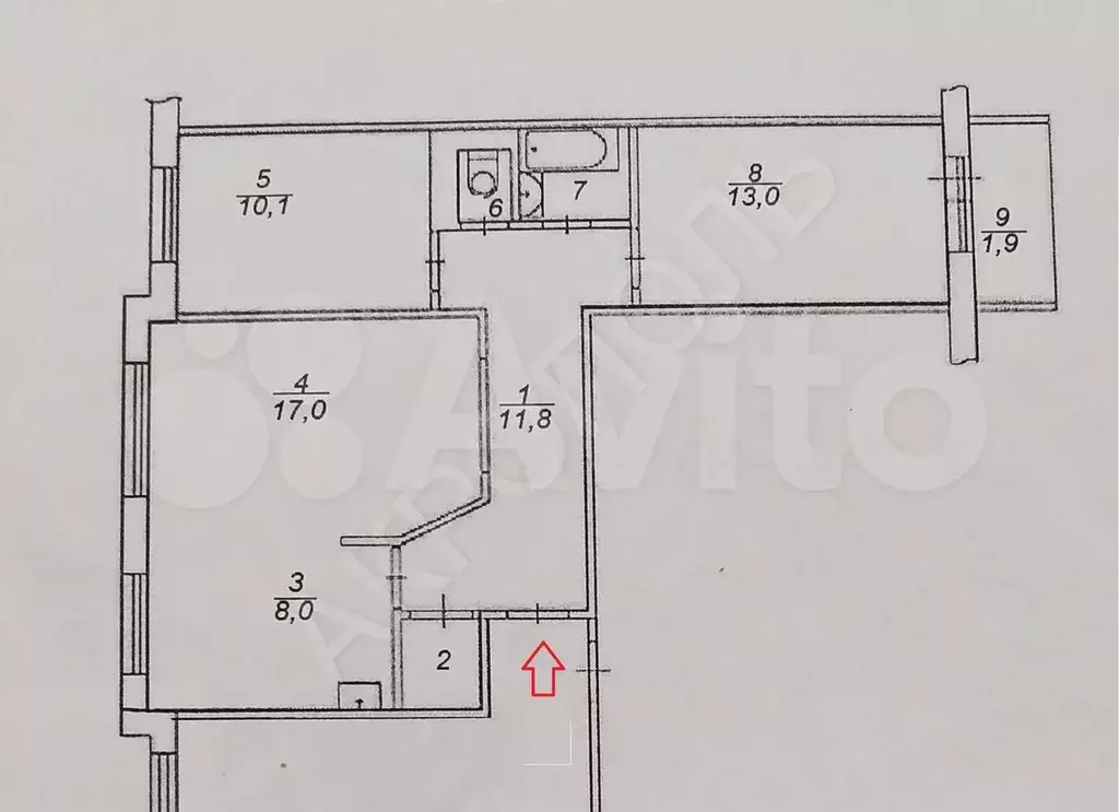 3-к. квартира, 64,9 м, 5/9 эт. - Фото 0