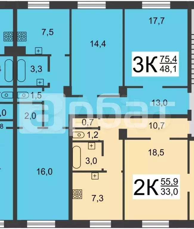 3-к. квартира, 75,4 м, 2/5 эт. - Фото 0