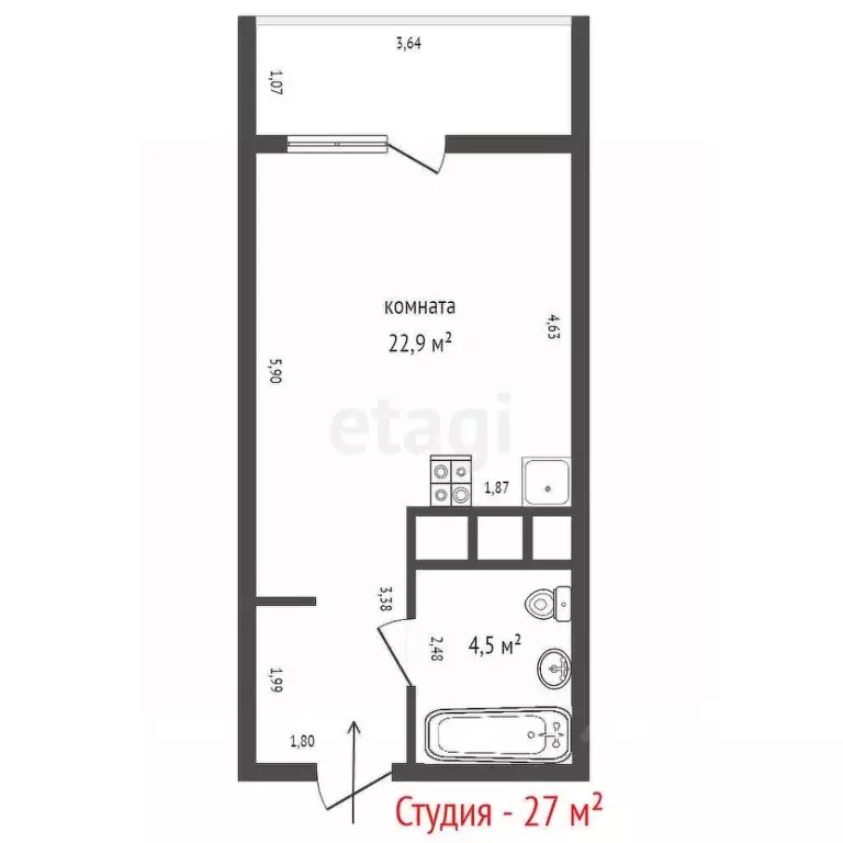 Студия Свердловская область, Екатеринбург Уктус жилрайон, Светлый мкр, ... - Фото 2