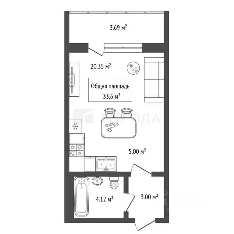 Студия Новосибирская область, Новосибирск ул. Плющихинская, 9 (33.6 м) - Фото 2