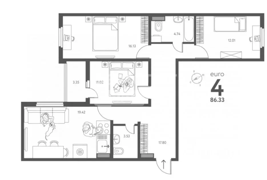 3-к кв. Липецкая область, Липецк ул. Перова (86.33 м) - Фото 1
