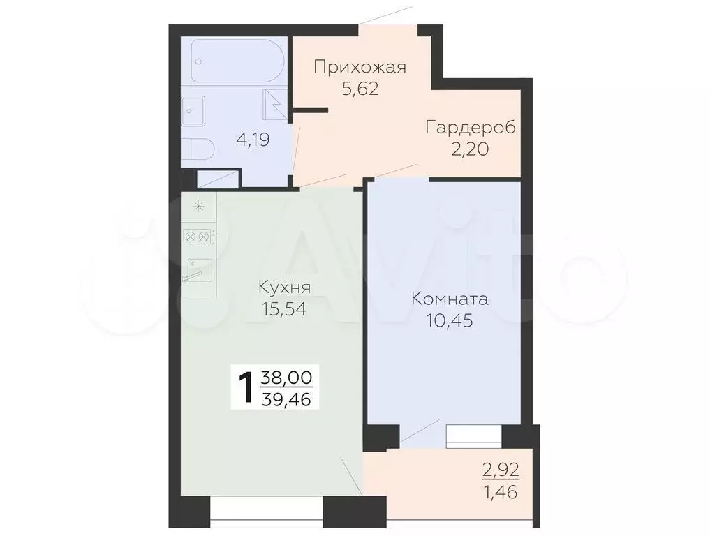 1-к. квартира, 39,5 м, 14/15 эт. - Фото 0