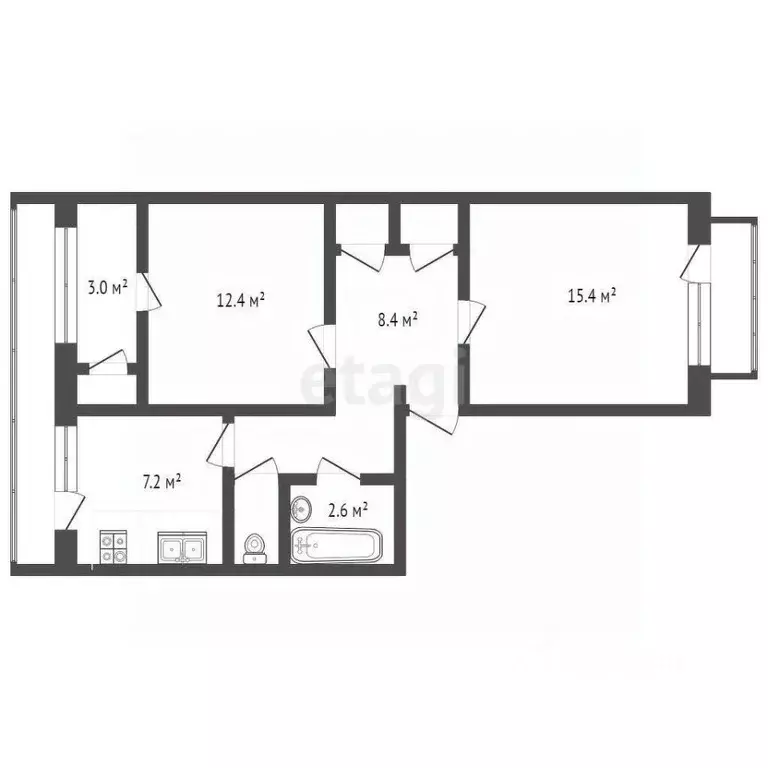 2-к кв. Севастополь ул. Ивана Голубца, 22 (53.8 м) - Фото 2