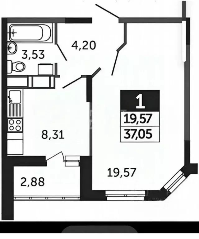1-к кв. Московская область, Раменское Северное ш., 38 (37.0 м) - Фото 2