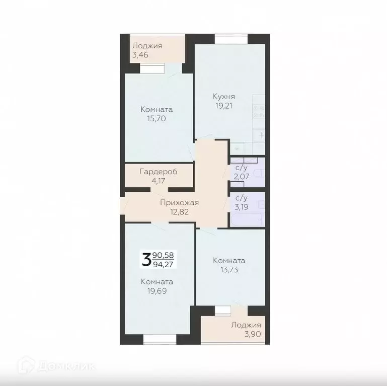 Продаётся 3-к квартира, 90.52 м - Фото 0