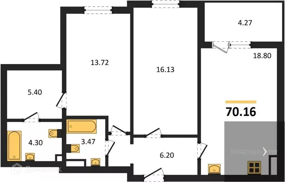 Продаётся 2-к квартира, 70.16 м - Фото 0