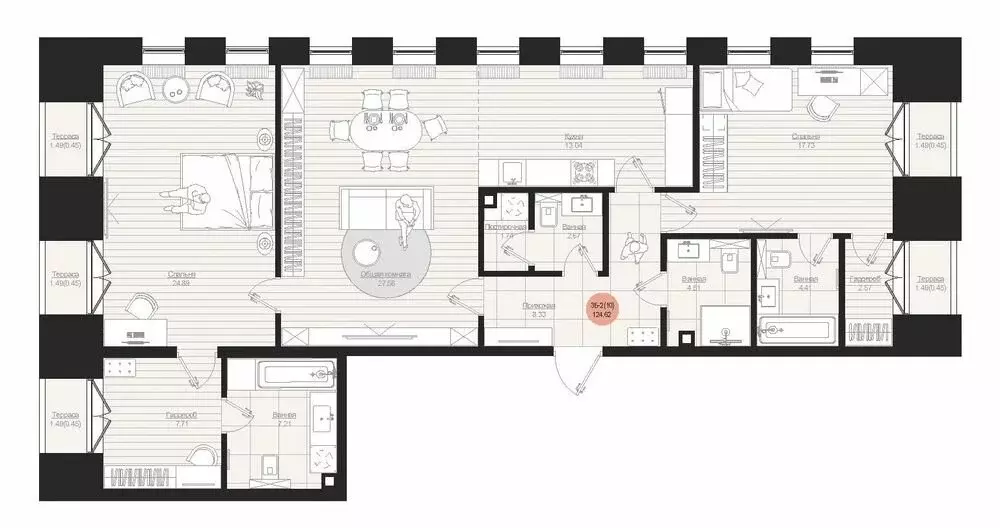 3-комнатная квартира: Казань, ЖК Яналиф (124.62 м) - Фото 2